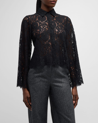 Shop L Agence Carter Long-sleeve Lace Blouse In Black