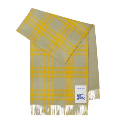 Shop Burberry Cashmere Reversible Check Print Scarf In Green