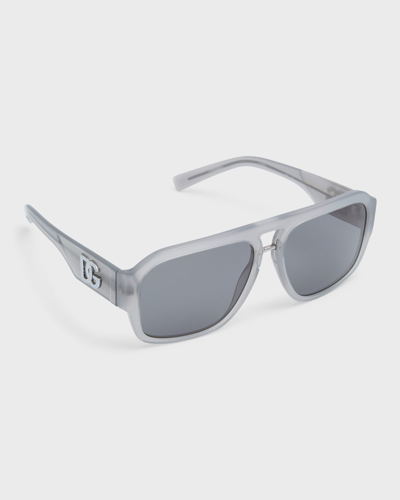Shop Dolce & Gabbana Dg Acetate & Metal Aviator Sunglasses In Opal Grey