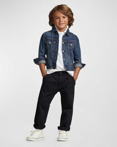 Shop Ralph Lauren Boy's Twill Pleated Straight Leg Pants In Polo Black