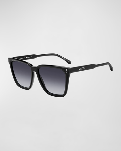 Shop Isabel Marant Sleek Logo Acetate Square Sunglasses In Black