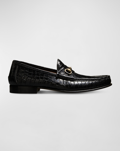 Shop Allen Edmonds Men's Verona Ii Croc-effect Italian Bit Loafers In Black