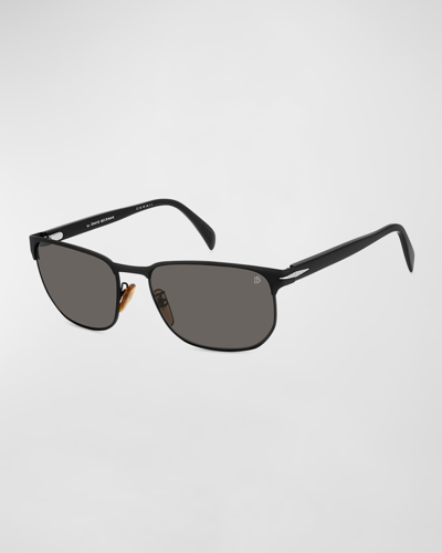 Shop David Beckham Men's Polarized Metal Rectangle Sunglasses In Black