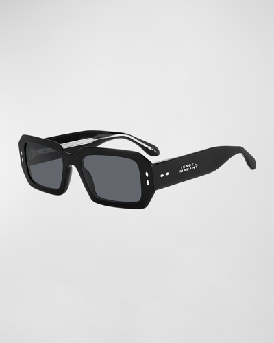 Shop Isabel Marant Logo Acetate Rectangle Sunglasses In Black