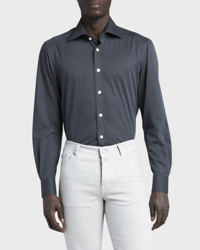 Shop Kiton Men's Cotton Jersey Sport Shirt In Dark Gray