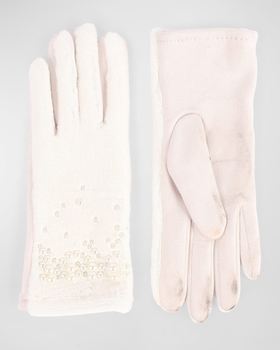 Shop Pia Rossini Juliette Pearlescent Embellished Faux Fur Gloves In Nat005 Cream