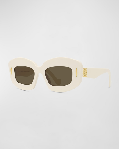 Shop Loewe Men's Anagram Rectangle Sunglasses In Ivry/brn