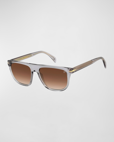 Shop David Beckham Men's Acetate Square Sunglasses In Grey/brown