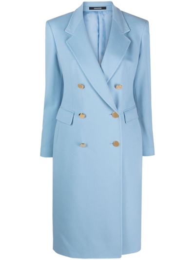 Shop Tagliatore Wool And Cashmere Blend Double-breasted Coat In Blue