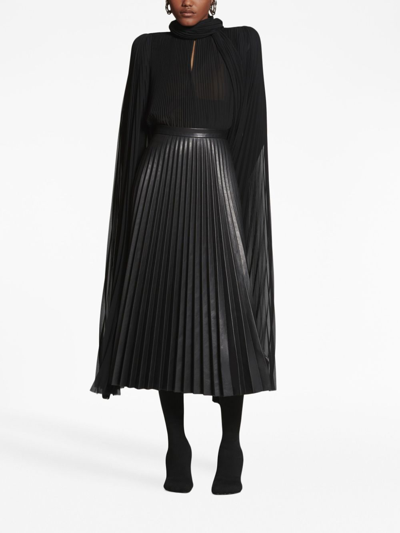 Shop Balenciaga Leather Pleated Skirt In Black