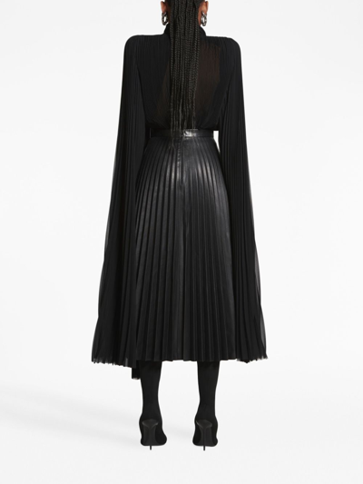 Shop Balenciaga Leather Pleated Skirt In Black