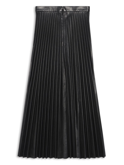 Shop Balenciaga Leather Pleated Skirt In Black