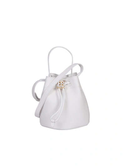 Shop Burberry Tb Leather Bucket Bag In White