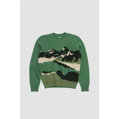 Shop De Bonne Facture Green Jacquard Mountain Sweater