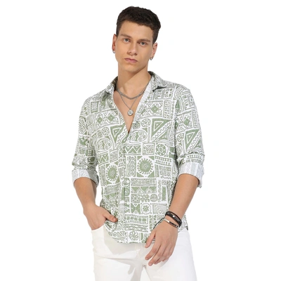 Shop Campus Sutra Aztec Contrast Shirt In Green