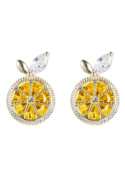 Shop Eye Candy La Citrus Stud Earrings - Lemon In Gold