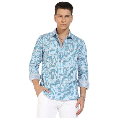 Shop Campus Sutra Abstract Line Print Shirt In Blue