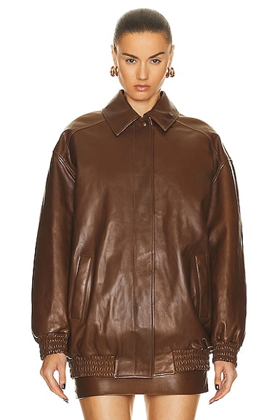 Shop Zeynep Arcay Oversized Leather Bomber Jacket In Brown