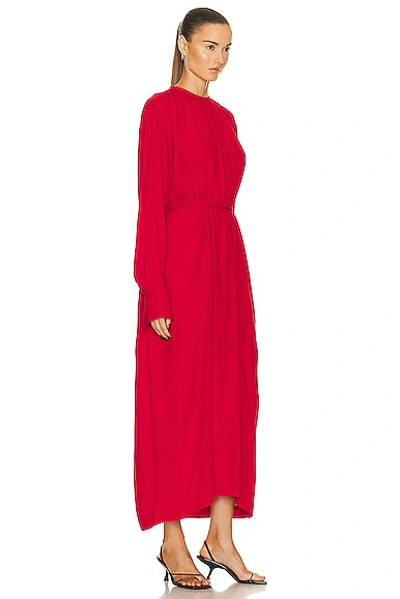 Shop Totême Gathered Neck Crepe Dress In Red