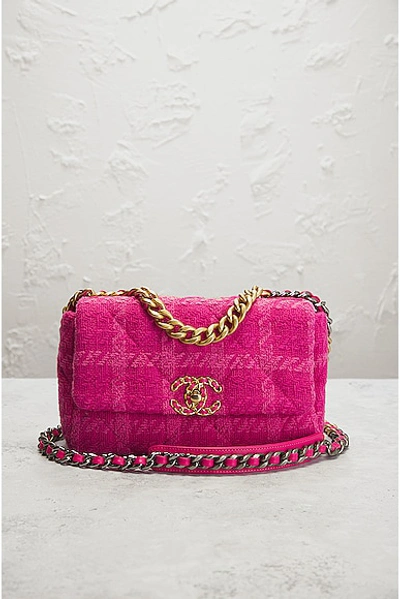 Pre-owned Chanel Flap 19 Quilted Tweed Bag In Pink
