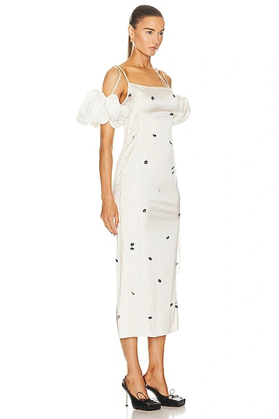 Jacquemus Beloved Off-shoulder Midi Dress With Button Embellishments In White