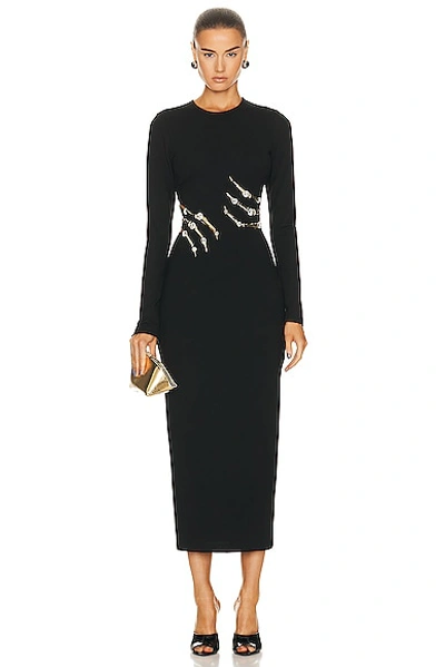 Shop Area Crystal Claw Cutout Midi Dress In Black