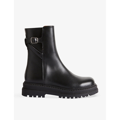 Shop Claudie Pierlot Womens Noir / Gris Allegorio Side-buckle Leather Ankle Boots