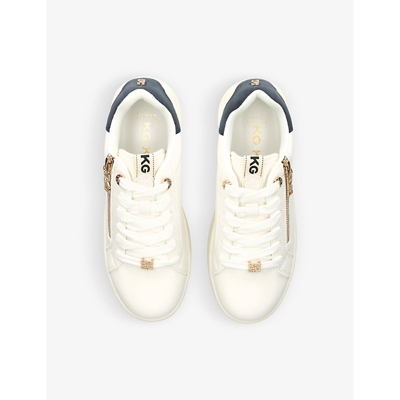Shop Kg Kurt Geiger Women's Vy Leslie Zip-embellished Faux-leather Low-top Trainers In Navy