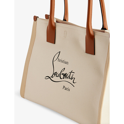 Neutral Nastroloubi small leather-trim canvas tote bag, Christian Louboutin