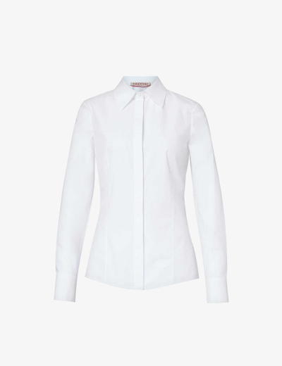 Shop Valentino Womens Optic White Curved-hem Darted Regular-fit Cotton-poplin Shirt