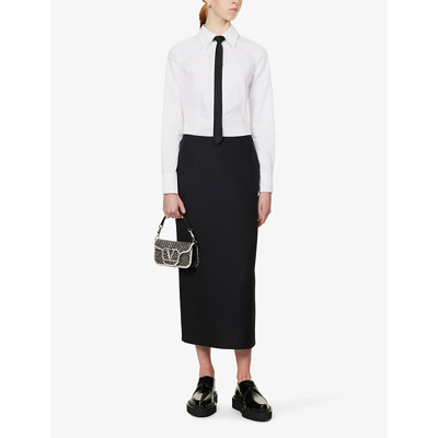 Shop Valentino Womens Optic White Curved-hem Darted Regular-fit Cotton-poplin Shirt