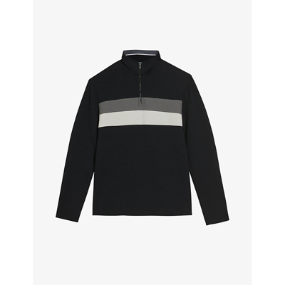 Shop Ted Baker Mens Black Veller Stripe-panel Woven Sweatshirt