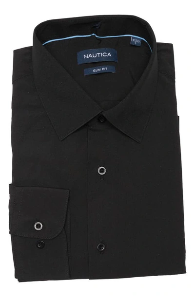 Shop Nautica Slim Fit Solid Dress Shirt In Black