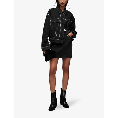 Shop Allsaints Women's Black Bella Stud-embellished Denim Jacket