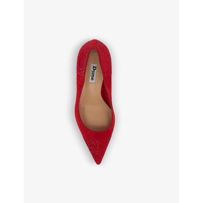 Shop Dune Women's Red-suede Agency Crystal-embellished Suede Heeled Courts