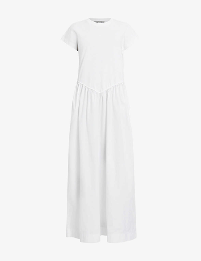 Shop Allsaints Womens Optic White Frankie Round-neck Organic-cotton Midi Dress