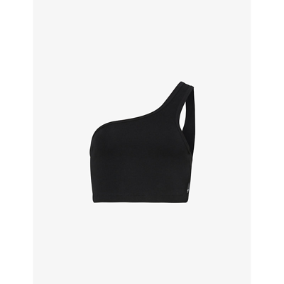 Shop Ag Womens True Black X Emrata Brand-tab Stretch-cotton Jersey Top