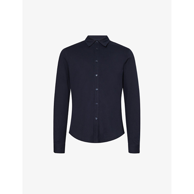 Shop Orlebar Brown Men's Night Iris Utopia Regular-fit Pleated-cuff Cotton-piqué Shirt