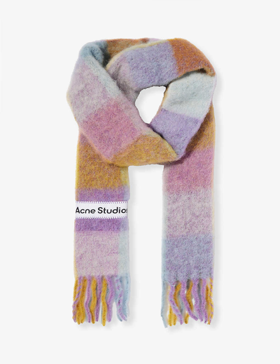 Shop Acne Studios Womens Violet/yellow/blue Vally Checked Wool-blend Scarf