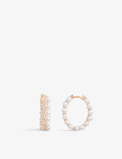 Shop Apm Monaco Up And Down 18ct Rose Gold-plated Metal, Zirconia And Pearl Hoop Earrings