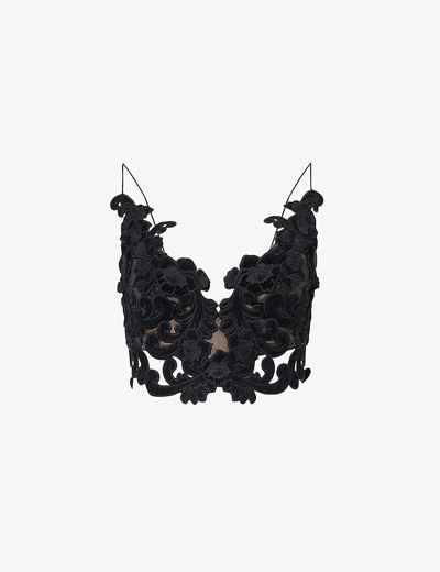 Shop Zimmermann Womens Black Sensory Embroidered-lace Velvet Woven Top