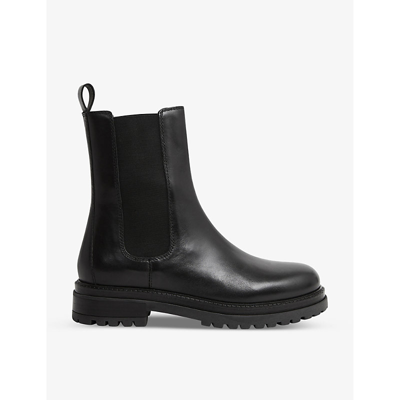 Shop Reiss Women's Black Thea Chunky-soled Leather Chelsea Boots