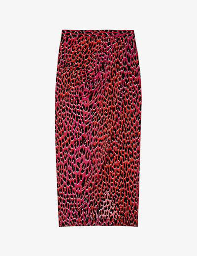 Shop Zadig & Voltaire Zadig&voltaire Womens Rose Jamelia Leopard-print Silk Midi Skirt