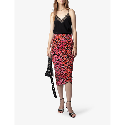 Shop Zadig & Voltaire Zadig&voltaire Womens Rose Jamelia Leopard-print Silk Midi Skirt