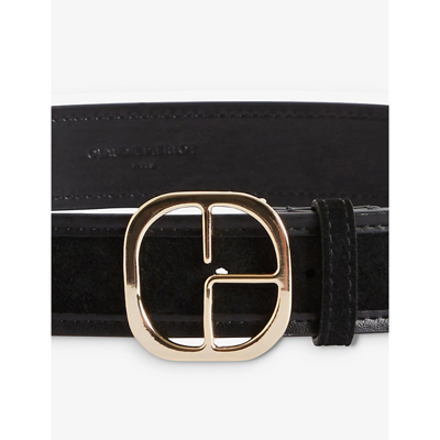 Shop Claudie Pierlot Women's Noir / Gris Aboucle Logo-buckle Suede Belt
