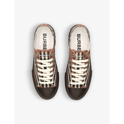 Shop Burberry Men's Brown/oth Jack Check-patterned Cotton-leather Low-top Trainers