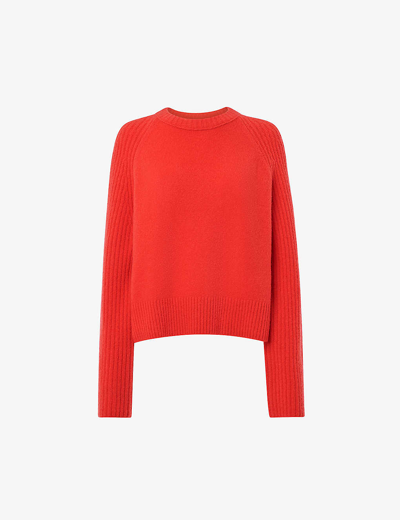 Shop Whistles Anna Ribbed-sleeve Stretch-knit Jumper In Red