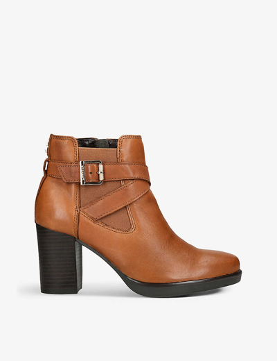 Shop Carvela Silver 2 Buckle-embellished Leather Heeled Ankle Boots In Tan