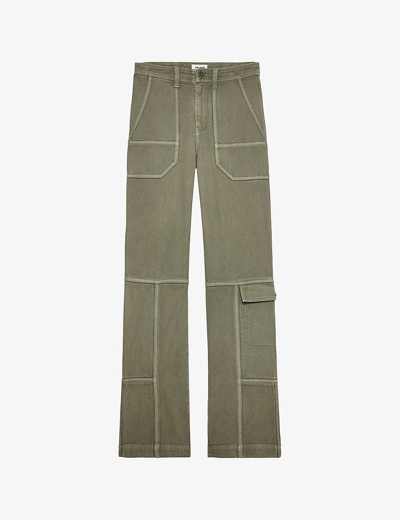 Shop Zadig & Voltaire Zadig&voltaire Women's Cypres Pepper Contrast-pipping Wide-leg Mid-rise Cotton-twill Trousers