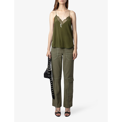Shop Zadig & Voltaire Zadig&voltaire Women's Cypres Pepper Contrast-pipping Wide-leg Mid-rise Cotton-twill Trousers